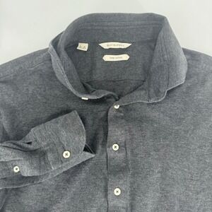 Suitsupply Mens Charcoal Grey Pure Cotton Long Sleeve Polo Shirt Ext Slim Fit 42